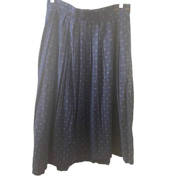 Lands' End Dresses & Skirts - VTG Lands End COTTON Pleated floral Midi Skirt Size 14 navy blue Cottagecore